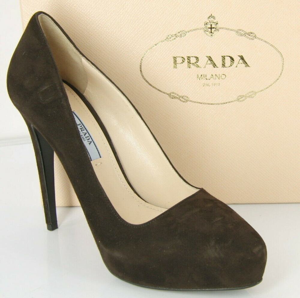 Prada Classic Brown Suede Leather Hidden Platform Heel Pump Pointy Toe NIB